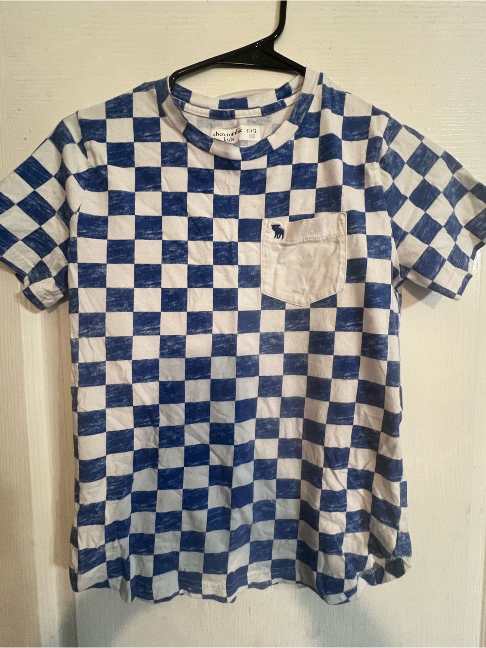 abercrombie kids Blue & White Checker Pocket Tee with Logo